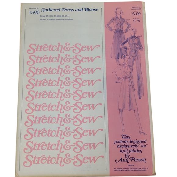 Vintage 1978 Stretch & Sew 1590 Gathered Dress And Blouse Uncut Sewing Pattern - Picture 1 of 4